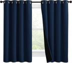 NICETOWN 100% Blackout Curtains with Black Liners, Thermal Insulated 2-Layer Lined Drapes, Energy Efficiency Small Window Draperies for Dining Room (Navy Blue, 2 Panels, 55 inches W by 57 inches L)