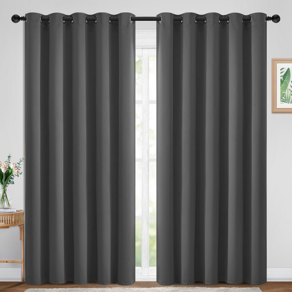 Yakamok Room Darkening Curtains 70x84 inch Length Charcoal Grey-Living Room