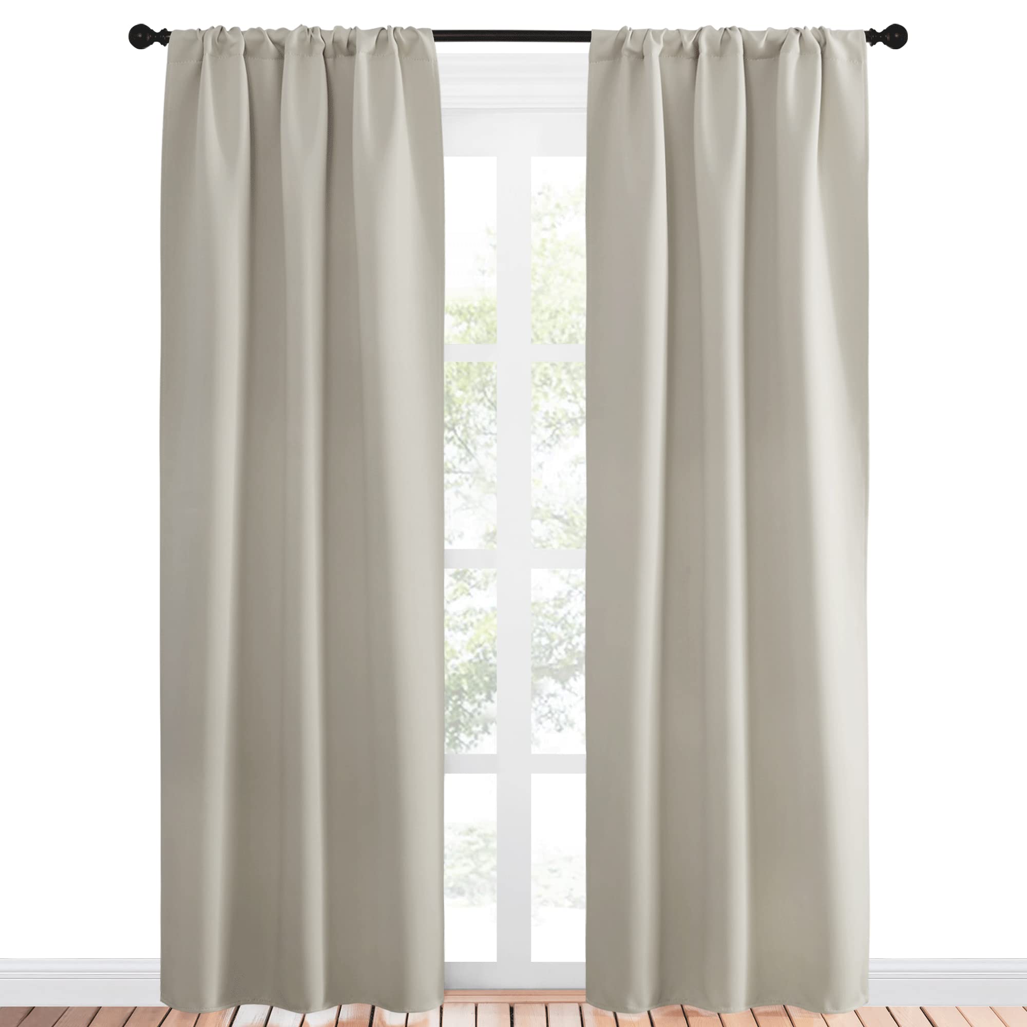 NICETOWN Blackout Curtains for Living Curtains, Room Darkening Window Curtain Panels, Easy-Care Solid Thermal Insulated Draperies/Drapes for Daughter Room (Natural, 2 Panels, 34 by 84)