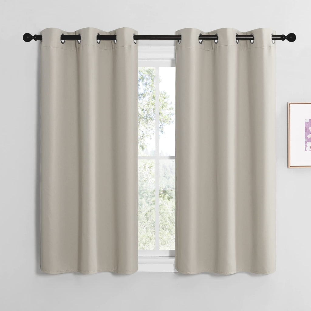 NICETOWN Bedroom Curtains Blackout Drapery Panels, Three Pass Microfiber Thermal Insulated Solid Ring Top Blackout Window Curtains/Drapes (Two Panels, 42 x 50 inches, Gray)