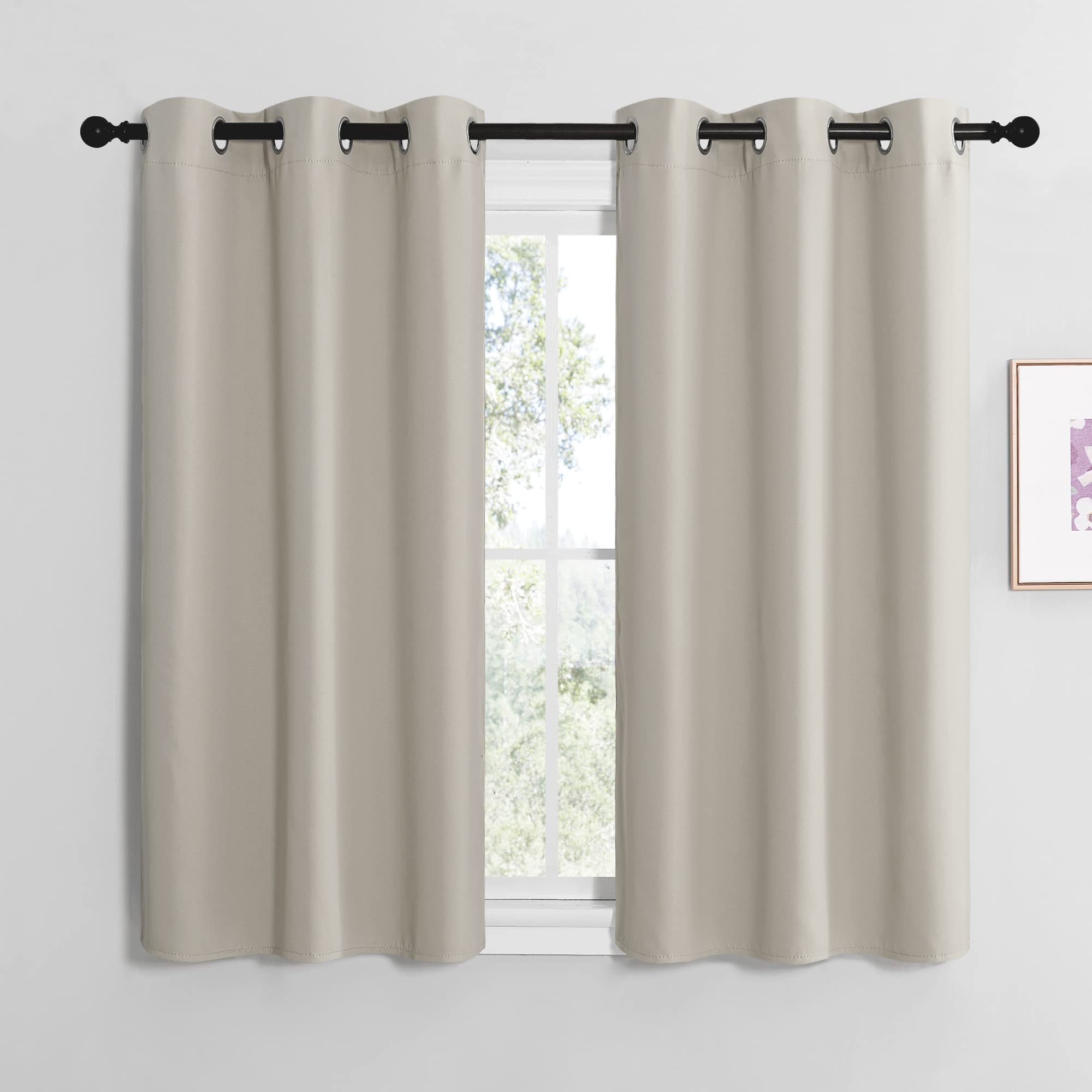 NICETOWN Bedroom Curtains Blackout Drapery Panels, Three Pass Microfiber Thermal Insulated Solid Ring Top Blackout Window Curtains/Drapes (Two Panels, 42 x 50 inches, Gray)