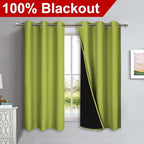 NICETOWN 100% Blackout Short Curtains with Black Liners, 2 Panels, 37" W by 63" L, Fresh Green, Solid Thermal Insulated Full Blackout 2-Layer Lined Drapes, Energy Efficiency Window Drapes for Bedroom