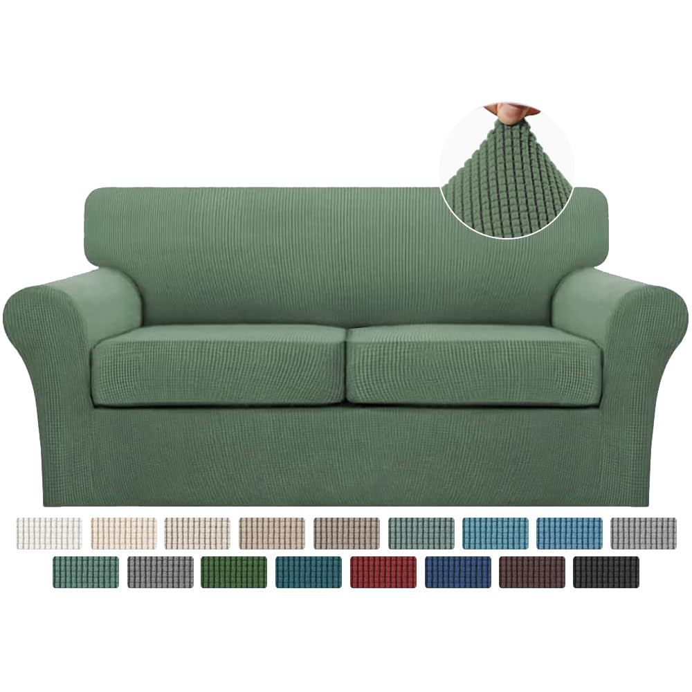 Turquoize 3 Piece Sofa Covers For 2 Cushion Couch Sofa Slipcover Soft Couch Cover For Dogs-Washable Sofa Furniture Covers With 2 Individual Cushion Covers, Feature Thick Fabric (2 Cushion Sofa, Brown)