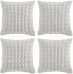 Fancy Homi 4 Packs Pure White Decorative Throw Pillow Covers 16x16 Inch for Living Room Couch Bed, Rustic Modern Farmhouse Boho Home Decor, Soft Plush Corduroy Cute Square Accent Cushion Case 40x40 cm