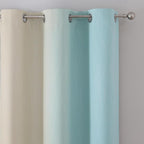 Estelar Textiler Aqua and Beige Blackout Curtains & Drapes for Bedroom, Thermal Insulated Ombre Blackout Drapes, Room Darkening Energy Saving Curtains for Living Room, 42Wx63L, 2 Panels