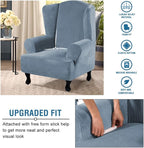 H.VERSAILTEX Wingback Chair Covers Velvet Plush Wing Chair Slipcover 1 Piece High Stretch Wing Back Chair Slipcovers Sofa Cover Furniture Cover with Elastic Bottom, Stone Blue