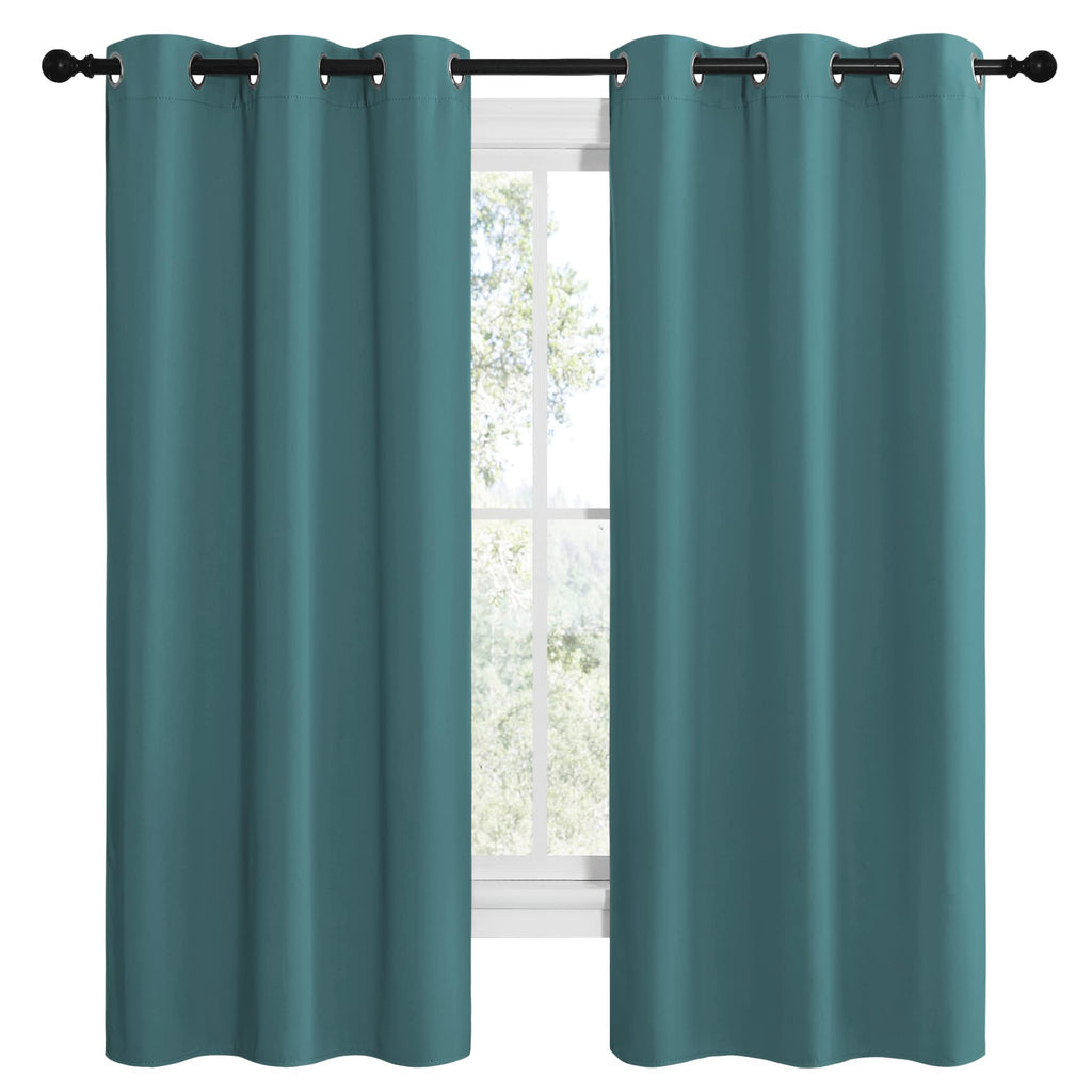NICETOWN Kitchen Blackout Curtains 48 inches Long, Thermal Insulated Solid Grommet Blackout Curtains/Drapes/Panels for Dining Room (Sea Teal, 1 Pair, 42 by 68-Inch)