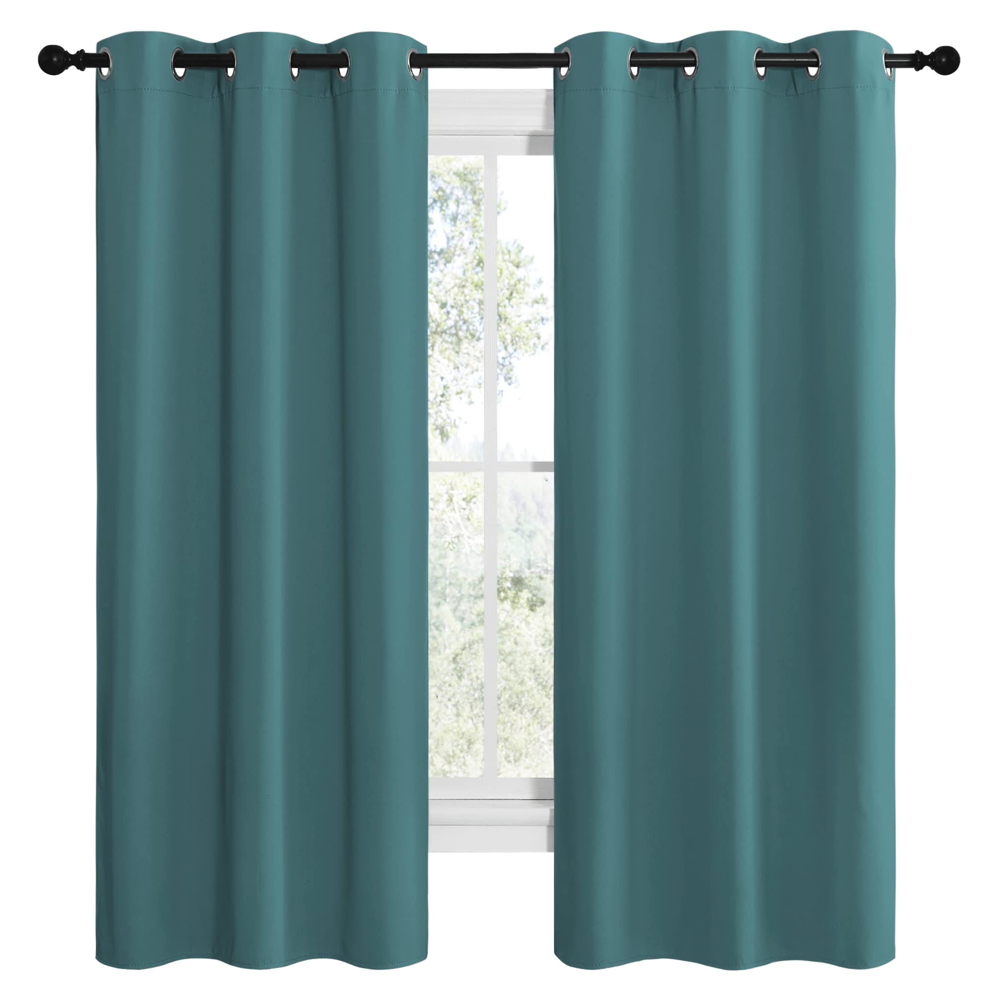 NICETOWN Kitchen Blackout Curtains 48 inches Long, Thermal Insulated Solid Grommet Blackout Curtains/Drapes/Panels for Dining Room (Sea Teal, 1 Pair, 42 by 68-Inch)