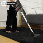 Amearea Shag Fluffy Area Rug for Bedroom Girls Living Room, Extra Soft and Fuzzy Shaggy Rugs, Non Slip, Solid Color Carpet Mat for Boys Nursery Home, Black 6x9 Feet