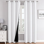 ChrisDowa 100% Blackout Curtains 84 inch Long for Bedroom with Black Liner, 2 Thick Layers Total Blackout Thermal Insulated Grommet Window Curtains 2 Panels Set (Pure White, 38 x 84 Inch)