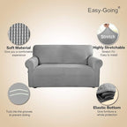 Easy-Going Stretch Loveseat Slipcover 1-Piece Sofa Cover Furniture Protector Couch Soft with Elastic Bottom for Kids Polyester Spandex Jacquard Fabric Small Checks (Loveseat, Light Gray)