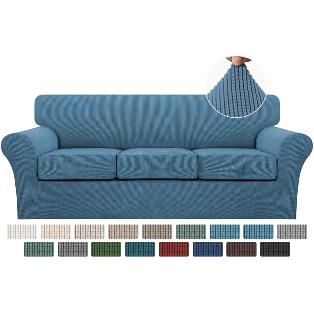 Turquoize 4 Piece Sofa Covers for 3 Cushion Couch Sofa Slipcover Soft Couch Cover for Dogs-Washable Sofa Furniture Covers with 3 Individual Cushion Covers,Jacquard Fabric(3 Cushion Sofa, Burgundy)