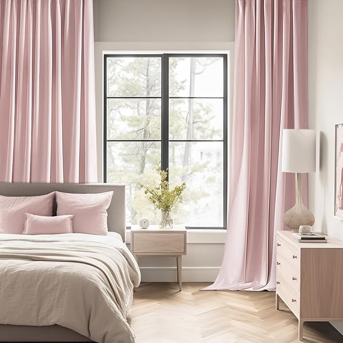 MIULEE Light Pink Back Tab Blackout Curtains 52x84 Inch Length 2 Panels Set