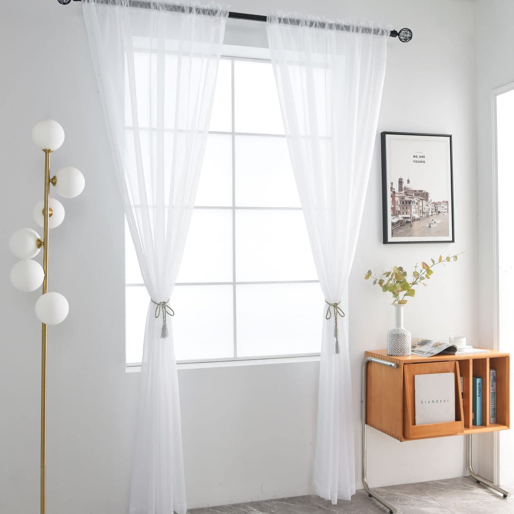 SpaceDresser Basic Rod Pocket Sheer Voile Window Curtain Panels White 1 Pair 2 Panels 60 Width 108 Inch Long for Kitchen Bedroom Children Living Room Yard（White，60Wx 108L）