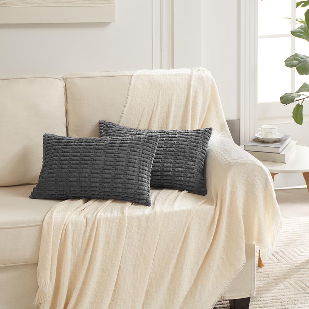 Fancy Homi 4 Packs Decorative Throw Pillow Covers for Living Room Couch Bed, Modern Farmhouse Boho Home Décor Accent Cushion Case, 24" x 16", Dark Gray