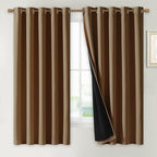 NICETOWN 100% Blackout Curtains with Black Liners, Gold Brown, 2 Panels, 62-inch W by 63-inch L, Thermal Insulated Full Blackout 2-Layer Lined Drapes, Energy Efficiency Window Draperies for Bedroom