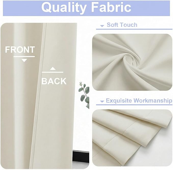 Simplebrand Ava Ivory Short Light Filtering Curtains for Bedroom 45 Inches Long 2 Panels Set, Solid Thermal Insulated, Energy Saving Window Treatment Curtains Light Filtering Drapes, W40 x L45 Inch