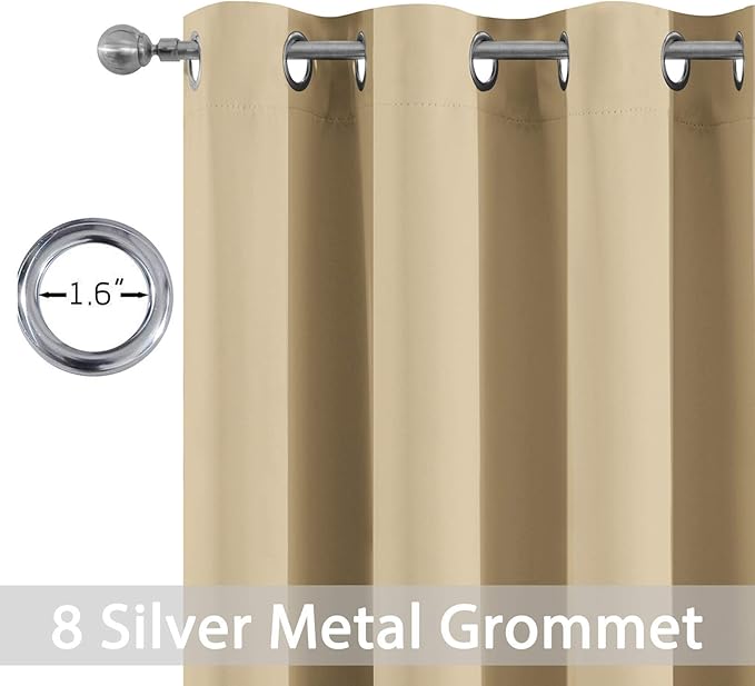 Yakamok Beige Blackout Curtains 84 Inches Length Thermal Insulated Light Blocking Room Darkening Window Treatment Curtain Drapes with Grommet for Bedroom Living Room (2 Panels, W52 x L84，Beige)