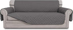 Easy-Going 4 Seater Sofa Slipcover Reversible Sofa Cover Water Resistant Couch Cover with Foam Sticks Elastic Straps Furniture Protector for Pets Children Dog Cat (XX-Large, Gray/Gray)