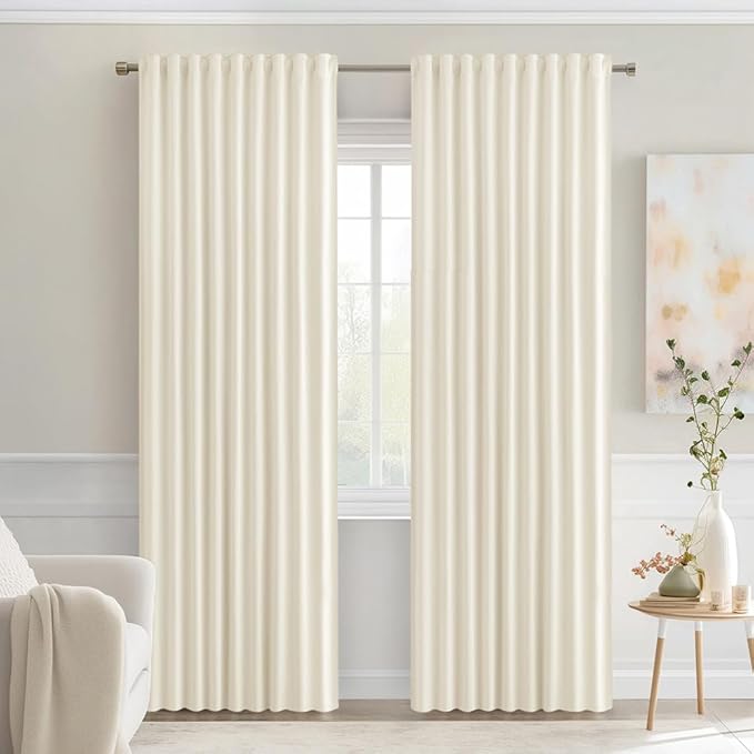 MIULEE Birch Back Tab Blackout Curtains 90 Inches Long 2 Panels Set for Living Room Bedroom Privacy, Rod Pocket/Pinch Pleat Thermal Insulated Room Darkening Pleated Light Blocking Drapes