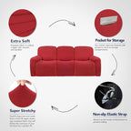 PureFit Super Stretch 3 Seats Recliner Sofa Couch Cover with Pocket – Non Slip Soft Sofa Slipcover, Washable Spandex Reclining Furniture Protector for Kids, Pets (Recliner Sofa, Red)