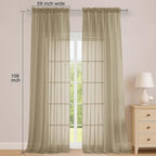 OWENIE Sheer Taupe Curtains 108 Inches Long for Living Room Bedroom 2 Panels Set, Lightweight Airy Taupe Sheer Curtain, Filmy Voile Rod Pocket, 2 PCS, Each 59" W x 108" L