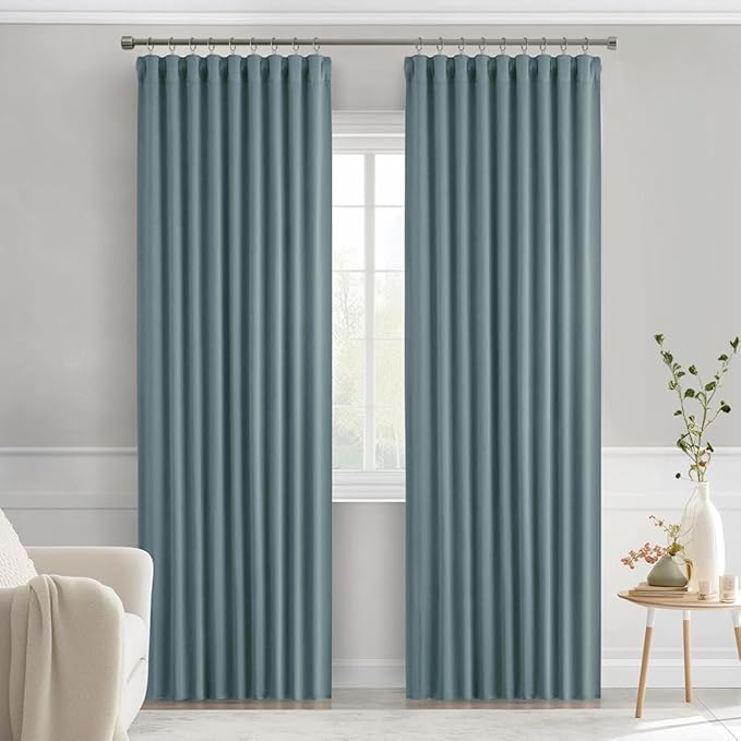 MIULEE Greyish Blue Back Tab Blackout Curtains 52x90 Inch Long 2 Panels Set