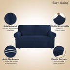 Easy-Going Stretch Loveseat Slipcover 1-Piece Sofa Cover Furniture Protector Couch Soft with Elastic Bottom for Kids Polyester Spandex Jacquard Fabric Small Checks (Loveseat, Navy)