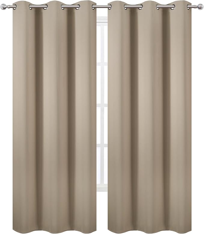 LEMOMO Khaki Thermal Blackout Curtains/38 x 84 Inch/Set of 2 Panels Room Darkening Curtains for Bedroom