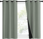 NICETOWN 100% Blackout Window Curtain Panels, Heat and Full Light Blocking Drapes with Black Liner for Nursery, 50" Drop Thermal Insulated Draperies (Greyish Green, 2 Pieces, 37" Wide Each Panel)