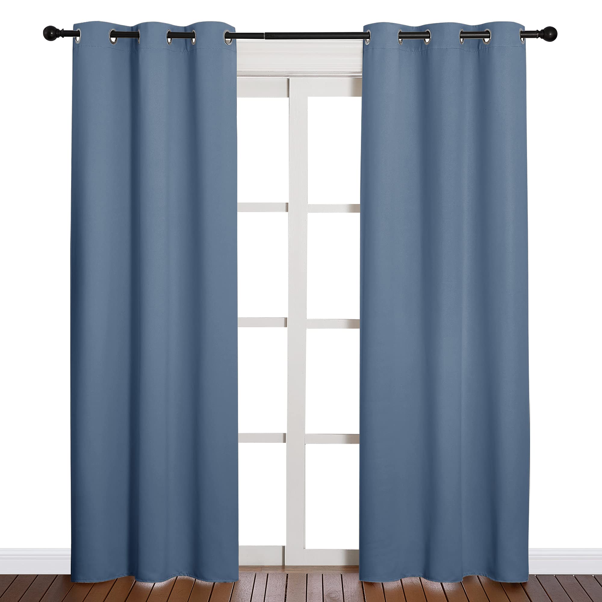 NICETOWN Triple Weave Thermal Insulated Ring Top Blackout Window Curtains for Guest Room (Stone Blue, Double Panels, 42 inches x 84 inches)