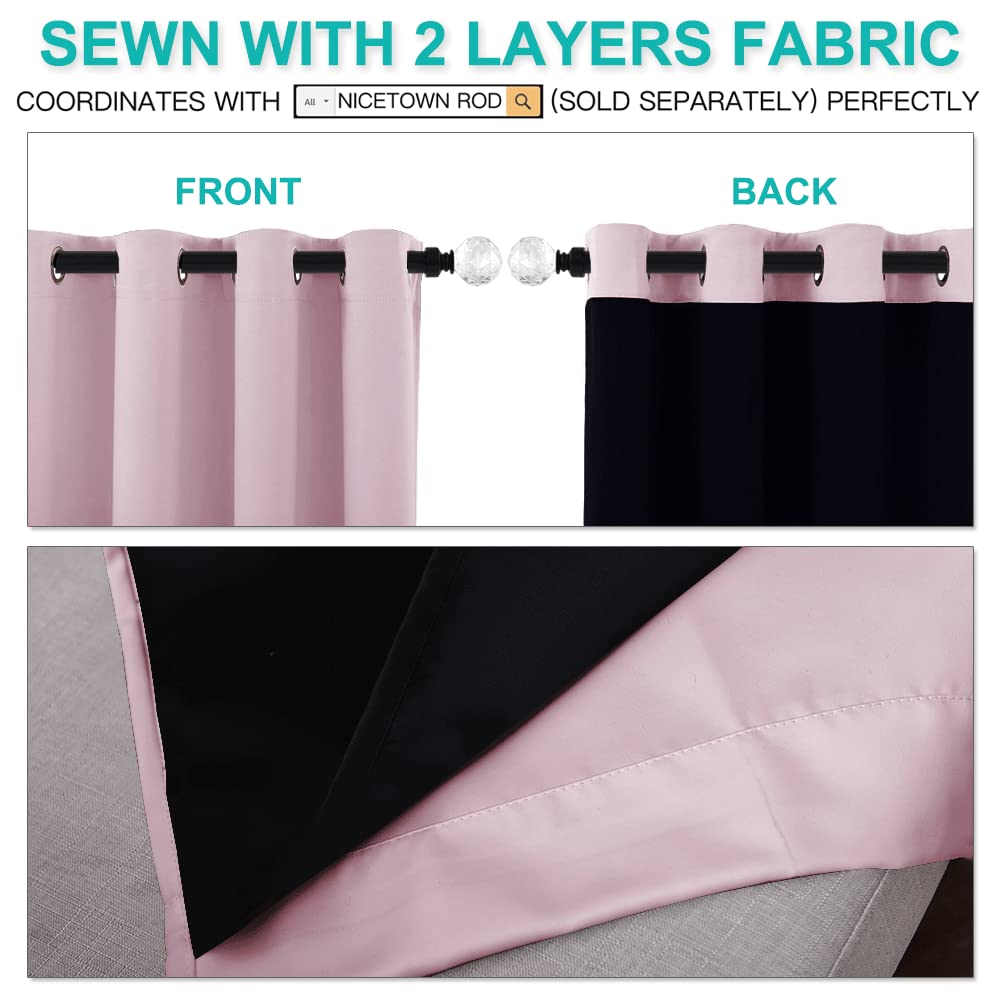 NICETOWN 100% Blackout Room Warming Lined Curtains, Totally Darkness Drapes, Thermal Insulated Drapes for Daughters Nursery (Lavender Pink, 1 Pair, 42 inches Width x 63 inches Length Each Panel)