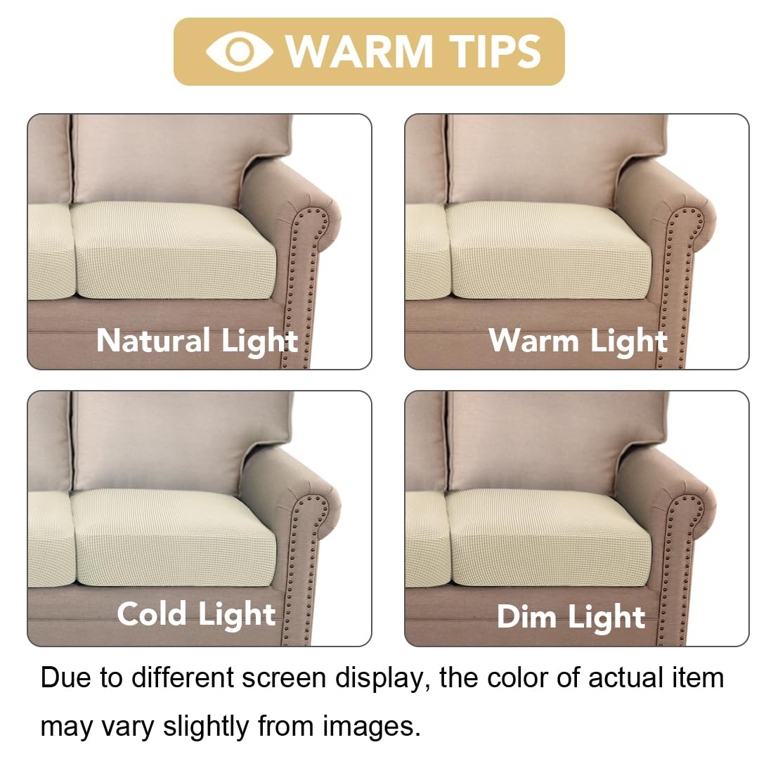 H.VERSAILTEX Super Stretch Individual Seat Cushion Cover Sofa Covers Couch Cushion Covers Slipcover Sets Thick Jacquard Textured Twill Fabric (3 Piece Sofa Cushion Covers, Natural)