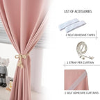 Self Adhesive Blackout Curtains- Stick on Curtains Shades Window Blinds Curtains No Rod Needed Easy to Hang Curtain, Use for Bedroom, Living Room,Roman Shades, 59" W X 71" L, Pink, 1 Panel