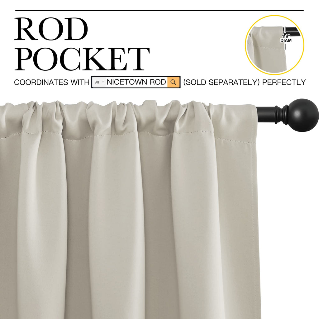 NICETOWN Blackout Curtains for Living Curtains, Room Darkening Window Curtain Panels, Easy-Care Solid Thermal Insulated Draperies/Drapes for Daughter Room (Natural, 2 Panels, 29 by 40)