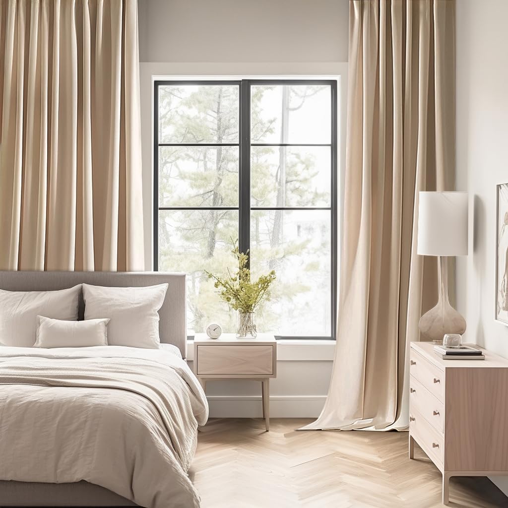 MIULEE Beige Back Tab Blackout Curtains 52x102 Inch Long 2 Panels Set