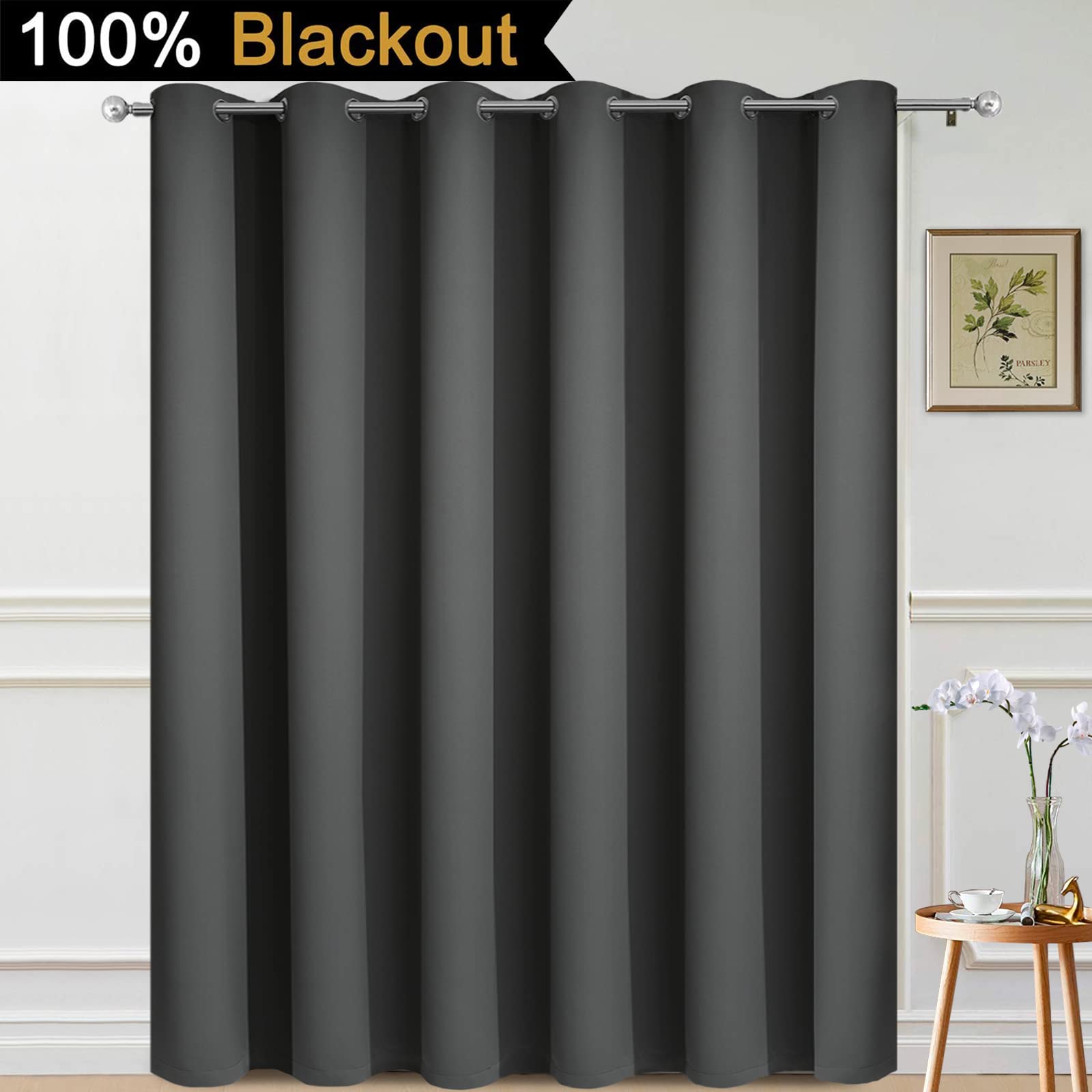 Yakamok Dark Grey Blackout Patio Door Curtain Panels W100 x L108, 1 Panel