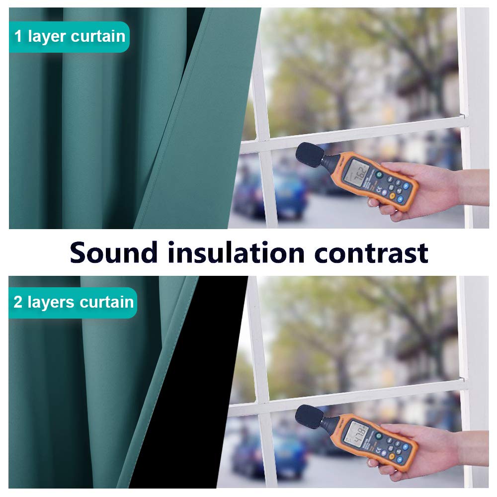 NICETOWN 100% Blackout Curtains 45 inches Long, Sea Teal, 1 Pair, 42 inches Width Each Panel, 2 Thick Layers Completely Blackout Window Treatment Thermal Insulated Lined Drapes for Small Window