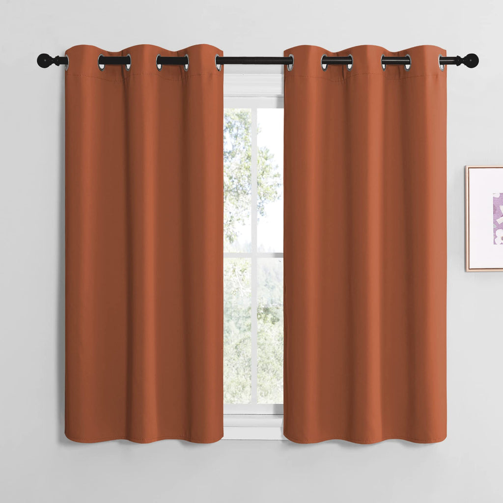 NICETOWN Bedroom Halloween Curtains 48 inches Long, Burnt Orange Privacy and Thermal Insulated Blackout Drapes for Windows (1 Pair, 42 inches Wide)