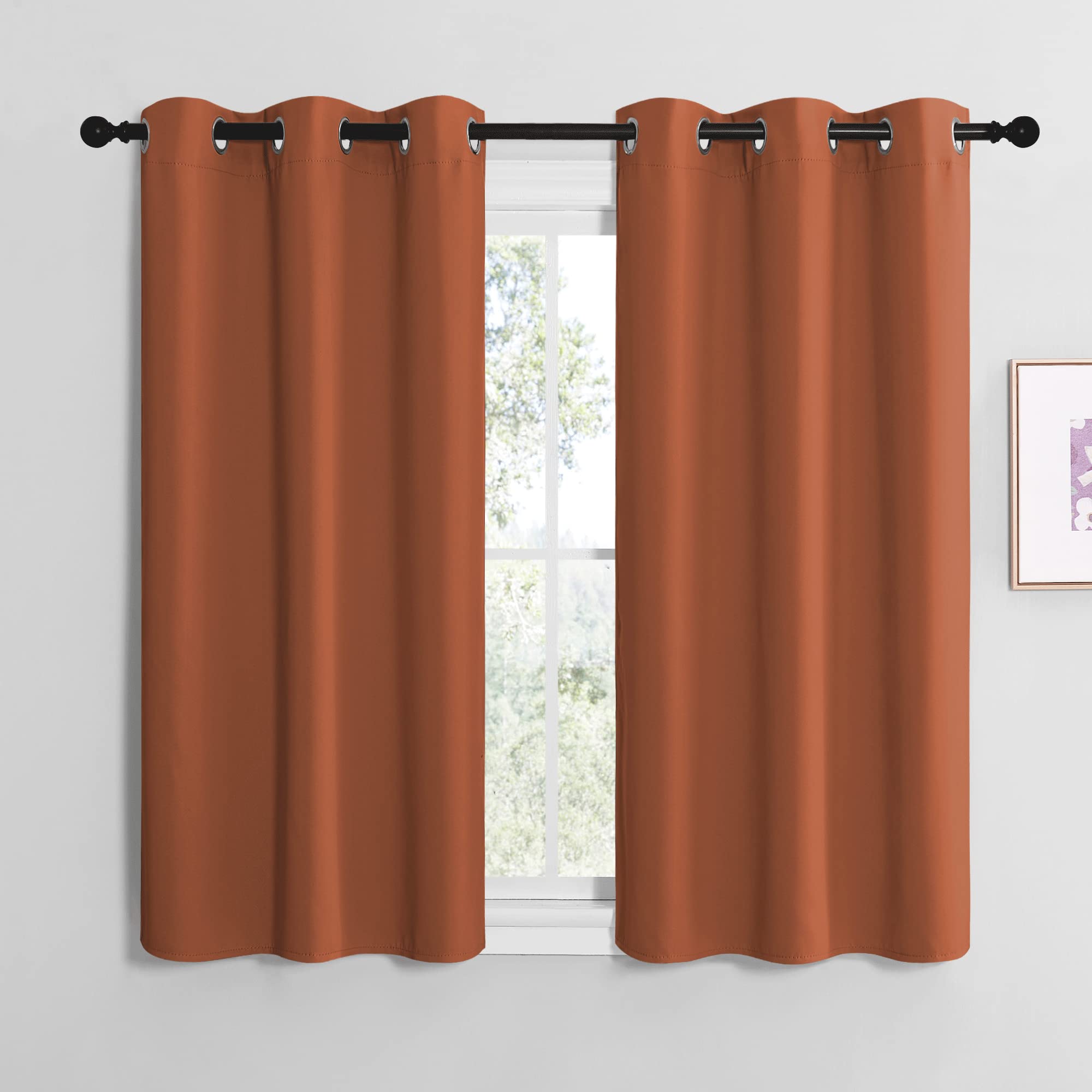 NICETOWN Bedroom Halloween Curtains 48 inches Long, Burnt Orange Privacy and Thermal Insulated Blackout Drapes for Windows (1 Pair, 42 inches Wide)