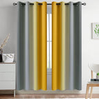 Yakamok Ombre Yellow and Grey Curtains for Bedroom, Gradient Room Darkening Curtains, Grommet Thermal Insulated Light Blocking Window Drapes/Curtain for Living Room,52 x 72 Inch,2 Panels