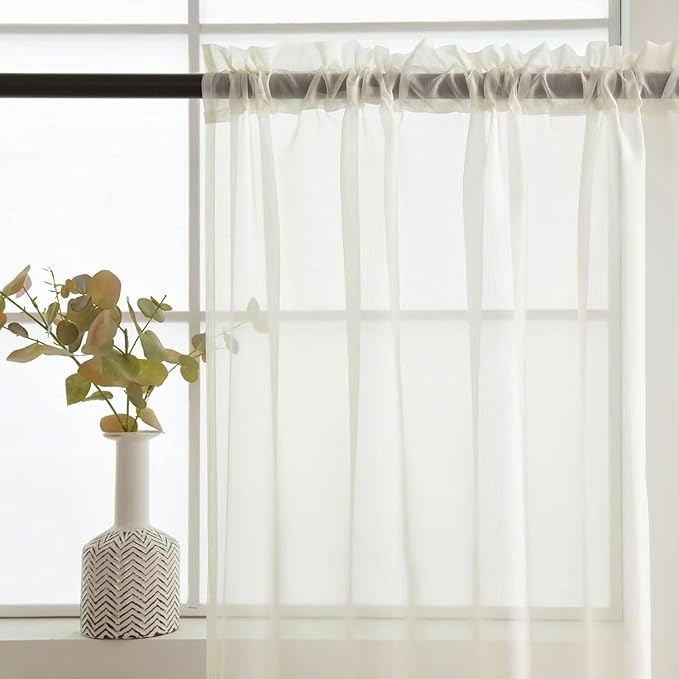 SpaceDresser Basic Rod Pocket Sheer Voile Window Curtain Panels Ivory 1 Pair 2 Panels 52 Width 36 Inch Long for Kitchen Bedroom Children Living Room Yard（Ivory, 52W x 36L）