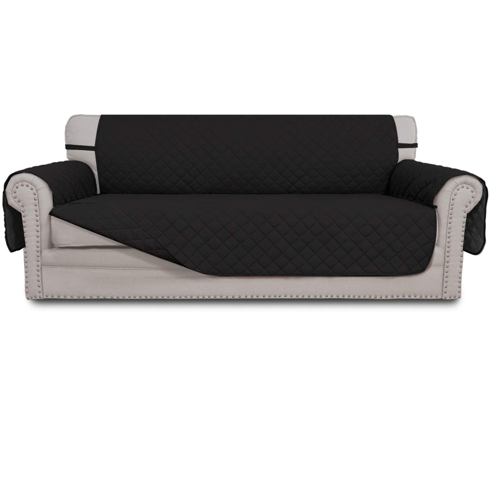 Easy-Going Reversible Couch Cover, 3 Cushion Sofa, Large, Black/Black
