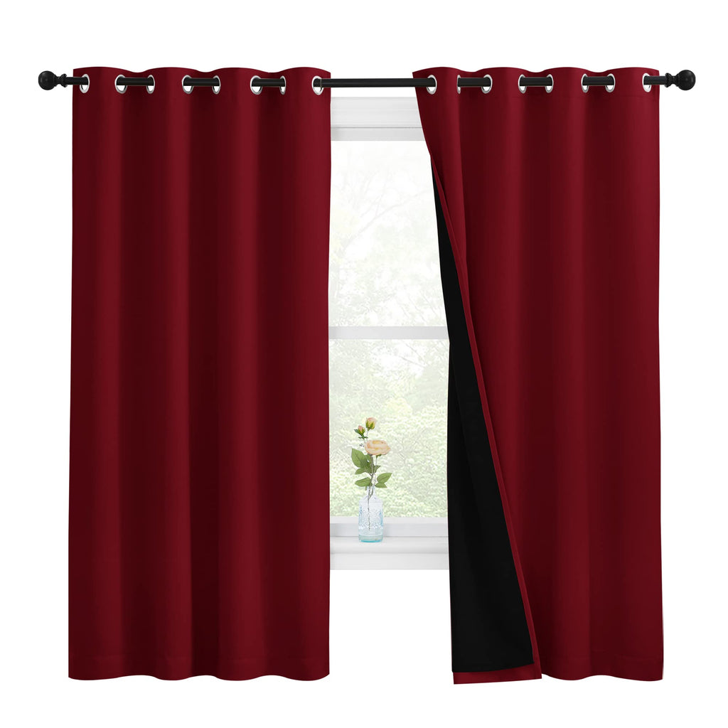 NICETOWN 100% Blackout Cold Blocking Curtain Panels, Thermal Insulated Curtains, Noise Reducing Drapes for Thanksgiving Day Window Decor (Set of 2, Burgundy Red, 55 inches Wide by 68 inches Long)