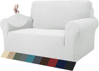 ZNSAYOTX 1 Piece Jacquard Couch Covers for 2 Cushion Couch High Stretch Loveseat Slipcover for Pets Dogs Anti Slip Love Seat Sofa Slipcover Furniture Protector (Medium, White)