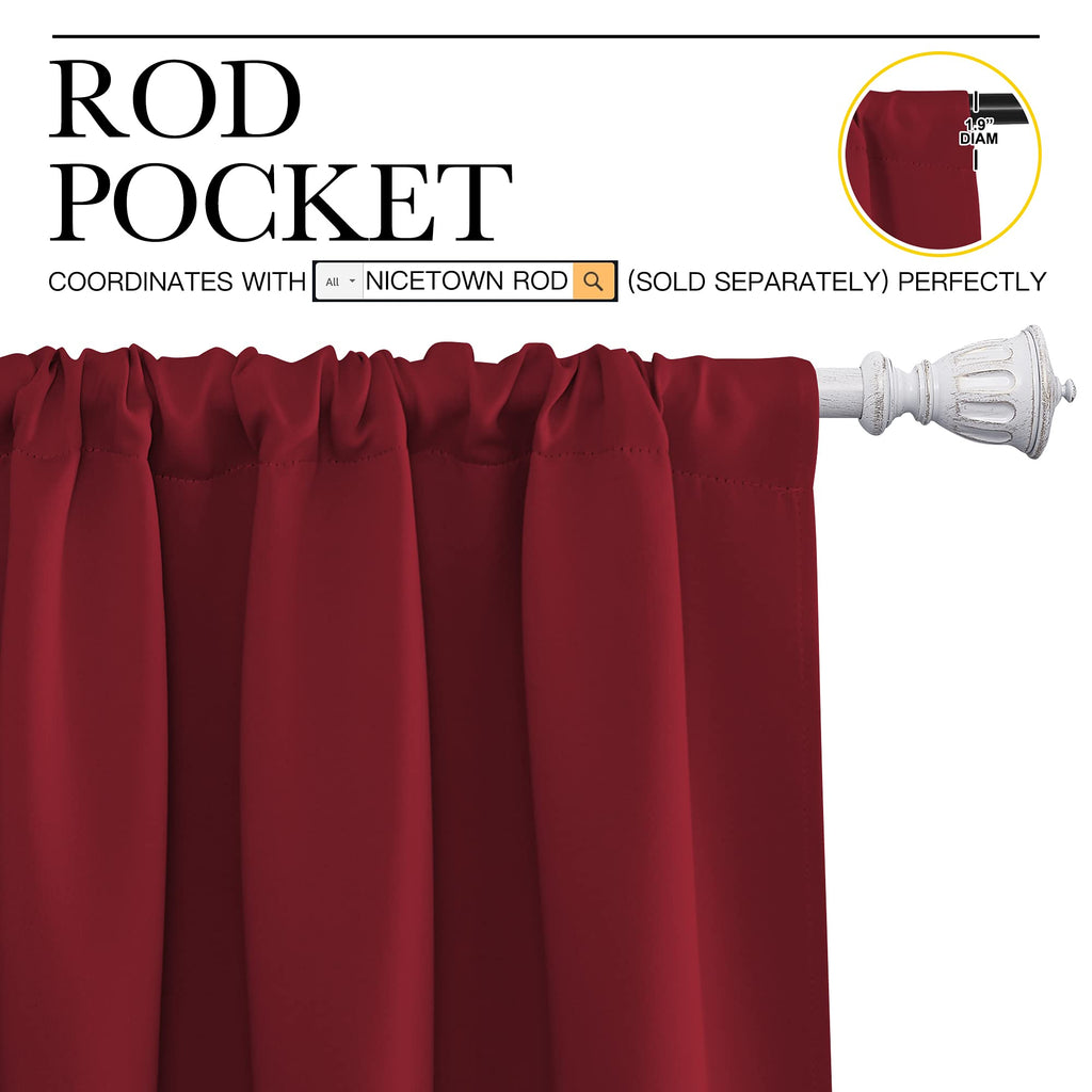 NICETOWN Christmas Burgundy Curtains Blackout Drape Panels - Lights Block Out Window Treatment Short Curtain Sets for Loft and Basement Decoration (Set of 2, 34 by 72-Inch)