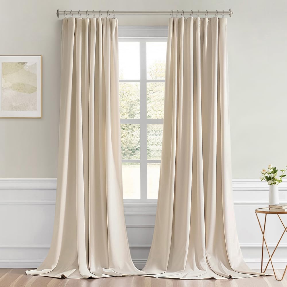 MIULEE Cream Beige Back Tab Blackout Curtains 52x92 Inch Long 2 Panels Set