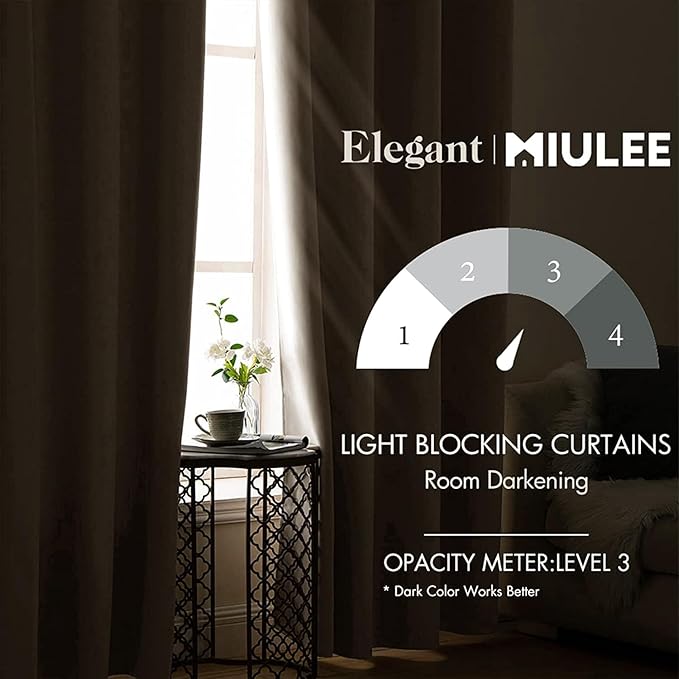 MIULEE Birch Blackout Bedroom Curtains Drapes 96 Inch Long 52"x96"