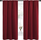 NICETOWN Christmas Burgundy Curtains Blackout Drape Panels - Lights Block Out Window Treatment Short Curtain Sets for Loft and Basement Decoration (Set of 2, 34 by 63-Inch)