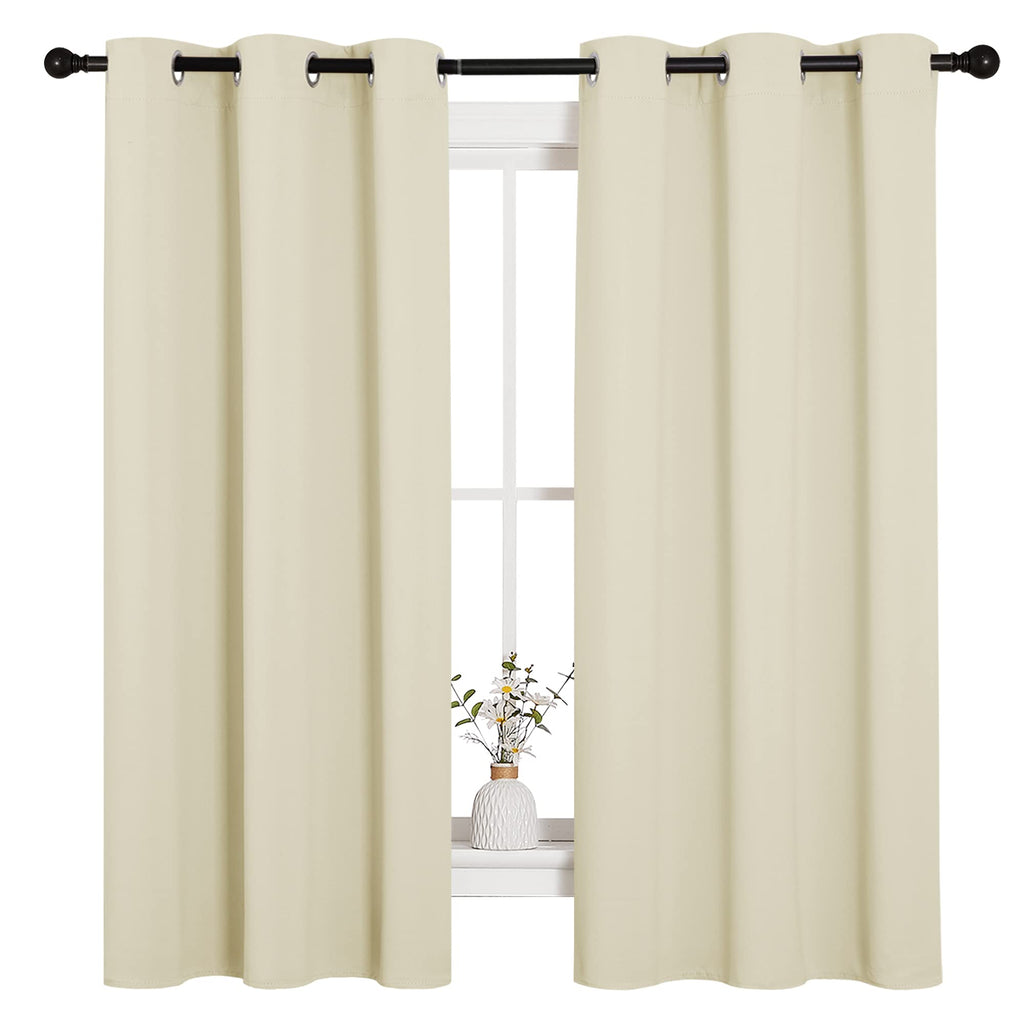 NICETOWN Kitchen Curtains for Decoration, Thermal Insulated Grommet Room Darkening Draperies/Panels for Laundry (Beige, 2 Panels, W42 x L63 inches)